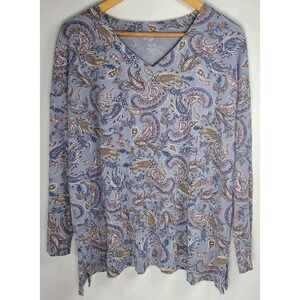 J. Jill Women's Tunic Top – Size Large Paisley V-Neck Long Sleeve Supima Cotton